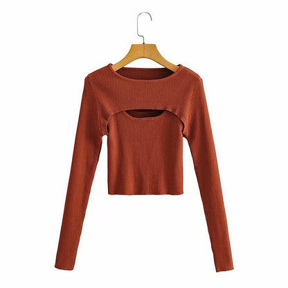 Damen Langarm Crop- Cut-Out-Design