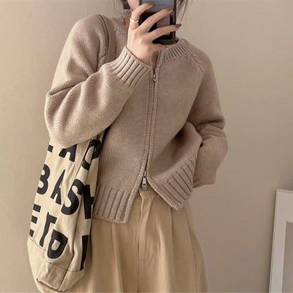 Damen Cardigan Reißverschluss Rippbund Norvielle