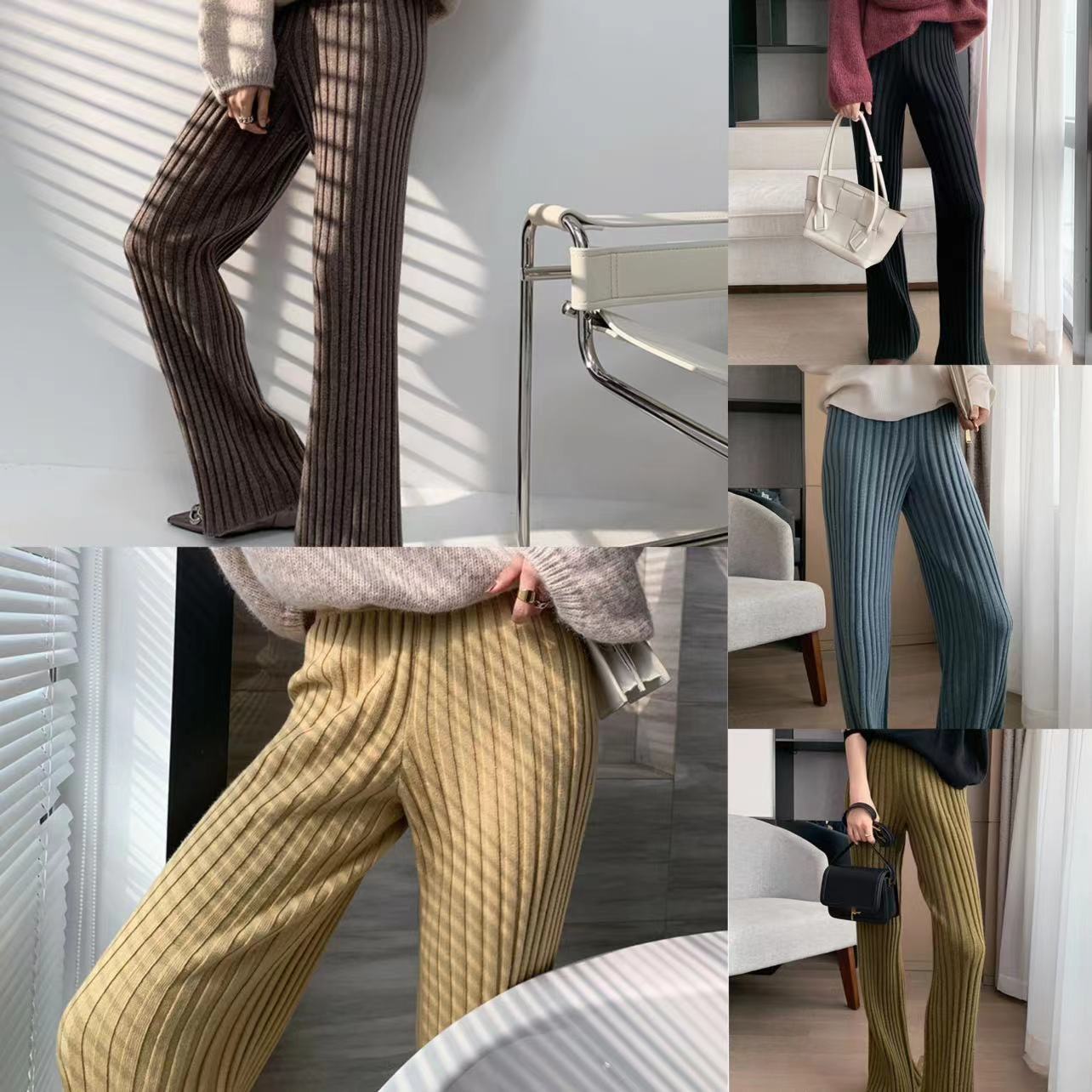 Damen Rippstrickhose Weites Bein Hochwerder Hose Norvielle - Norvielle