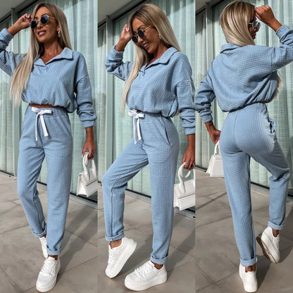 Damen Strick-Loungewear-Set Cropped Oberteil Bequeme Hosen Norvielle