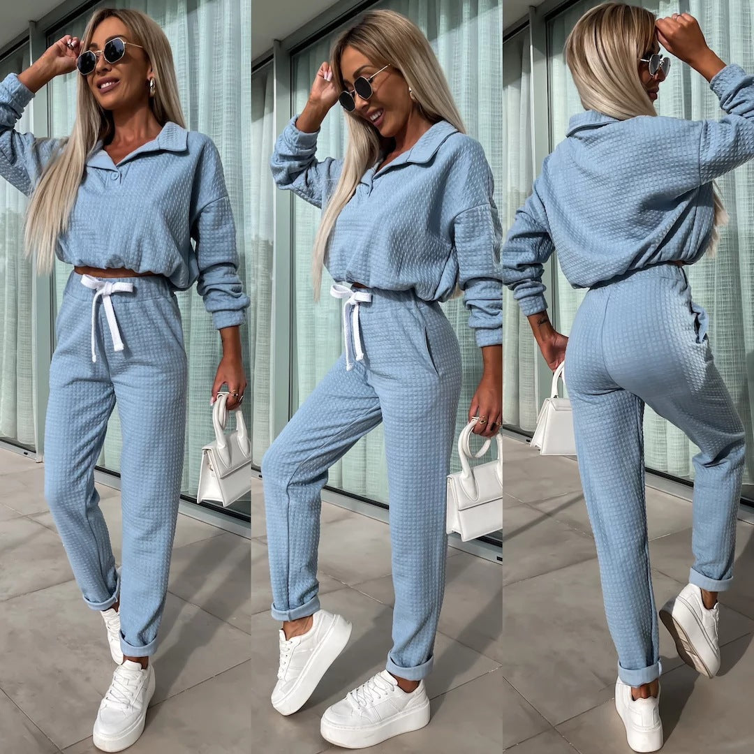 Damen Freizeitanzug Set Cropped Oberteil Bequeme Hose Norvielle