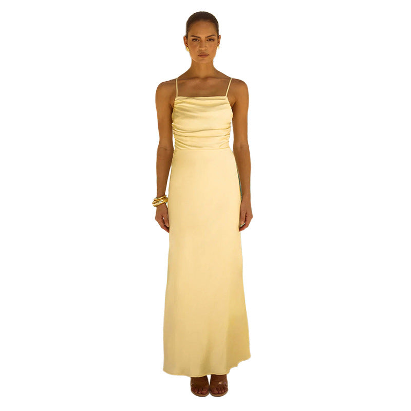 Damen Maxikleid mit Raffungseffekt und Spaghettiträgern