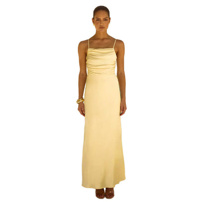 Damen Maxikleid mit Raffungseffekt und Spaghettiträgern