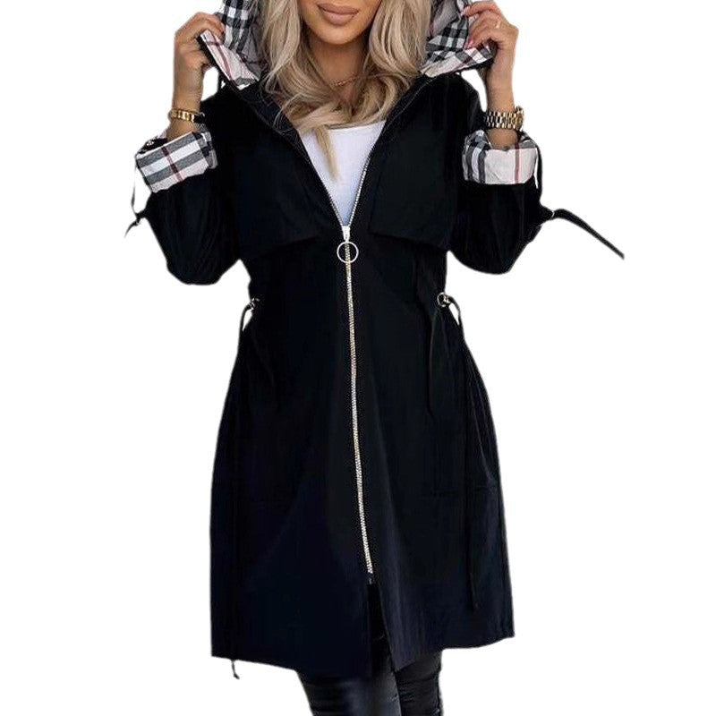 Damen Utility-Jacke Verstellbarer Gürtel Kapuze Norvielle