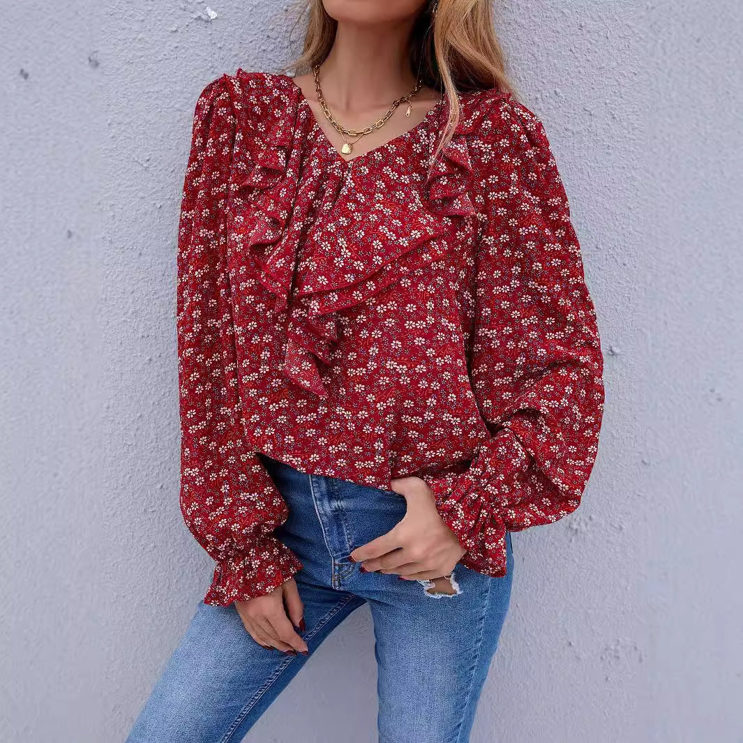 Damen Bluse Rüschendetails Floralmuster - Norvielle