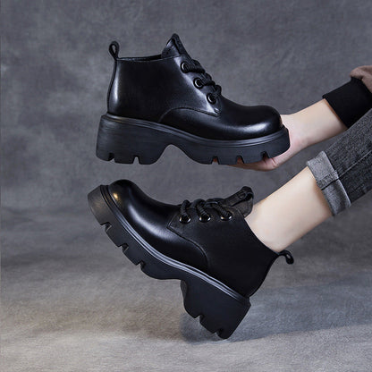 Damen Stiefel Echtes Leder Hoher Schaft Schnürverschluss Schwarz - Norvielle