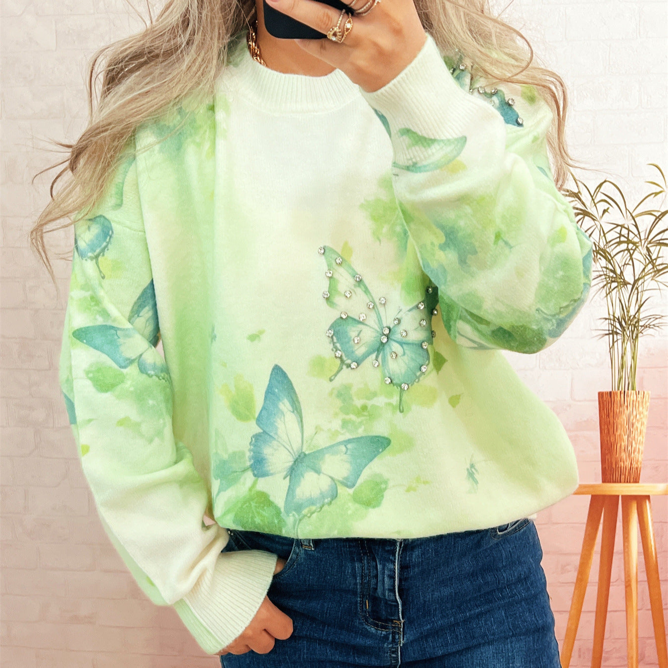Damen Strickpullover Schmetterlings-Applikationen - Norvielle
