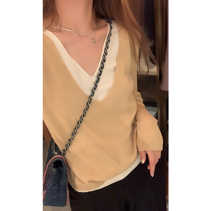 Damen Pullover V-Ausschnitt Rippstrick Fein Norvielle