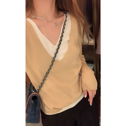 Damen Pullover V-Ausschnitt Rippstrick Fein Norvielle