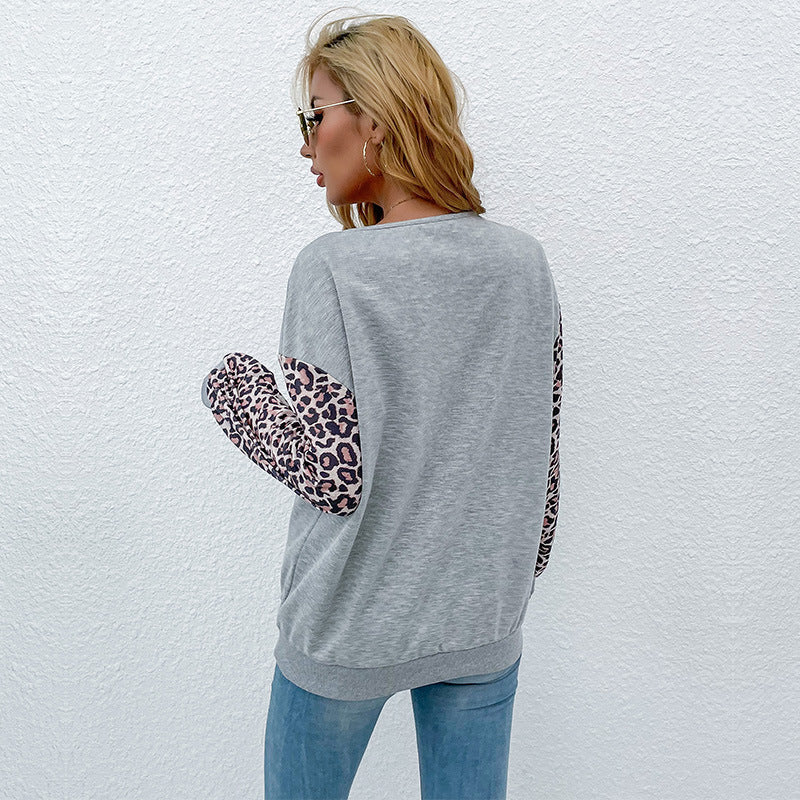 Damen Pullover Animal-Print Ärmel V-Ausschnitt Norvielle