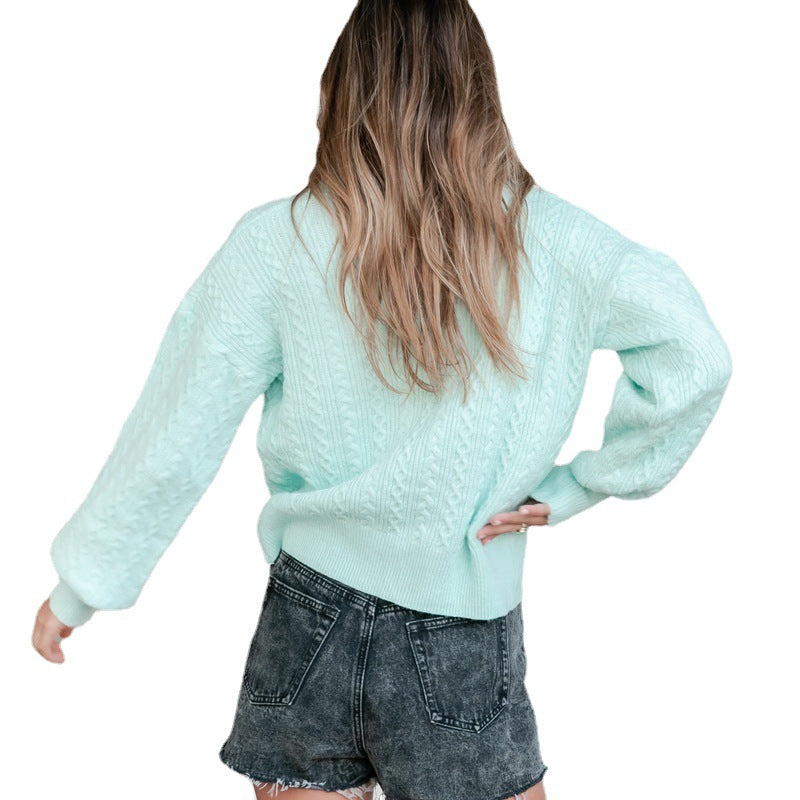 Damen Strickjacke Strukturiertes Zopfmuster Voluminöse Ärmel Norvielle