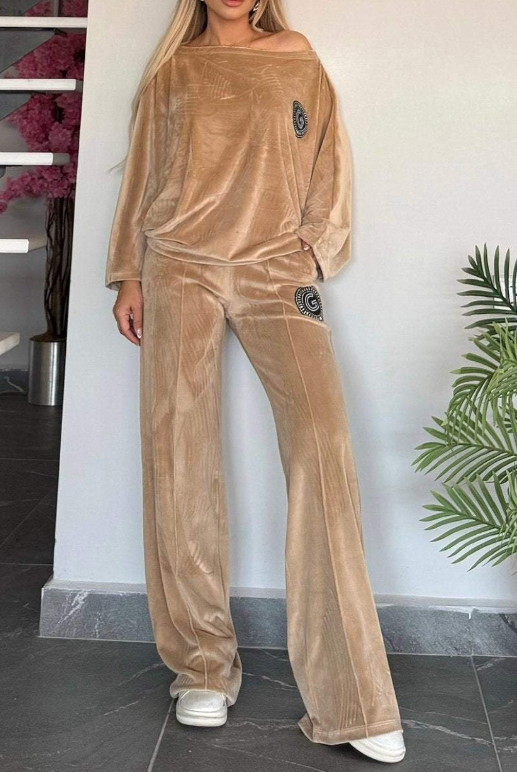 Damen Casual Velvet Loungewear-Set Weich Norvielle