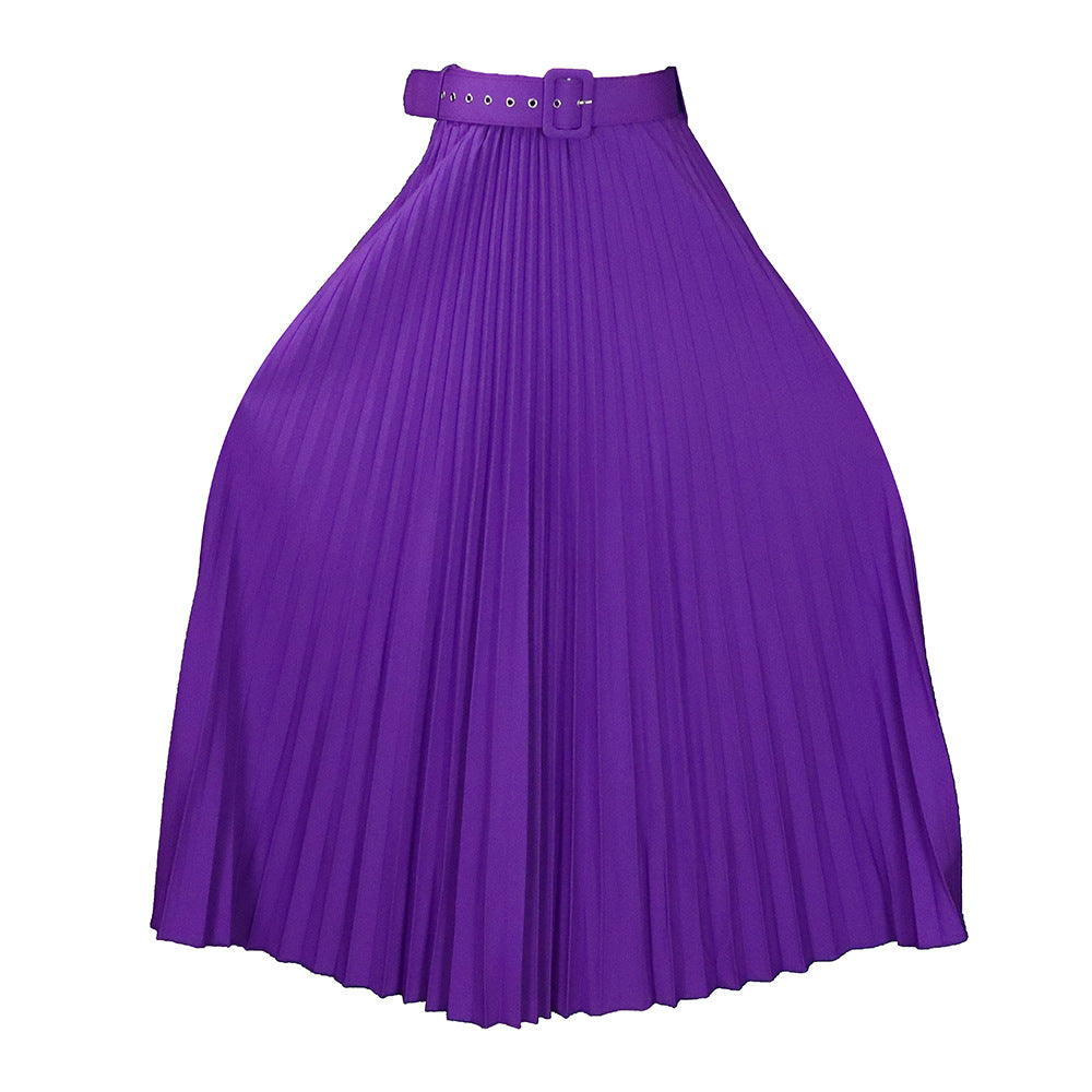 Damen Maxi-Rock Plissee mit Gürtel Norvielle