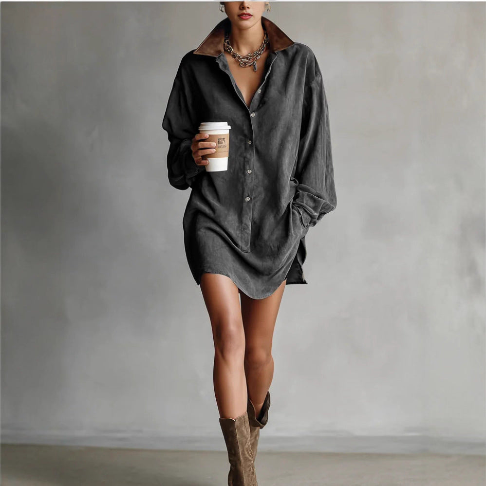 Damen Hemdblusenkleid mit Kragen Zeitgemäßer Schnitt