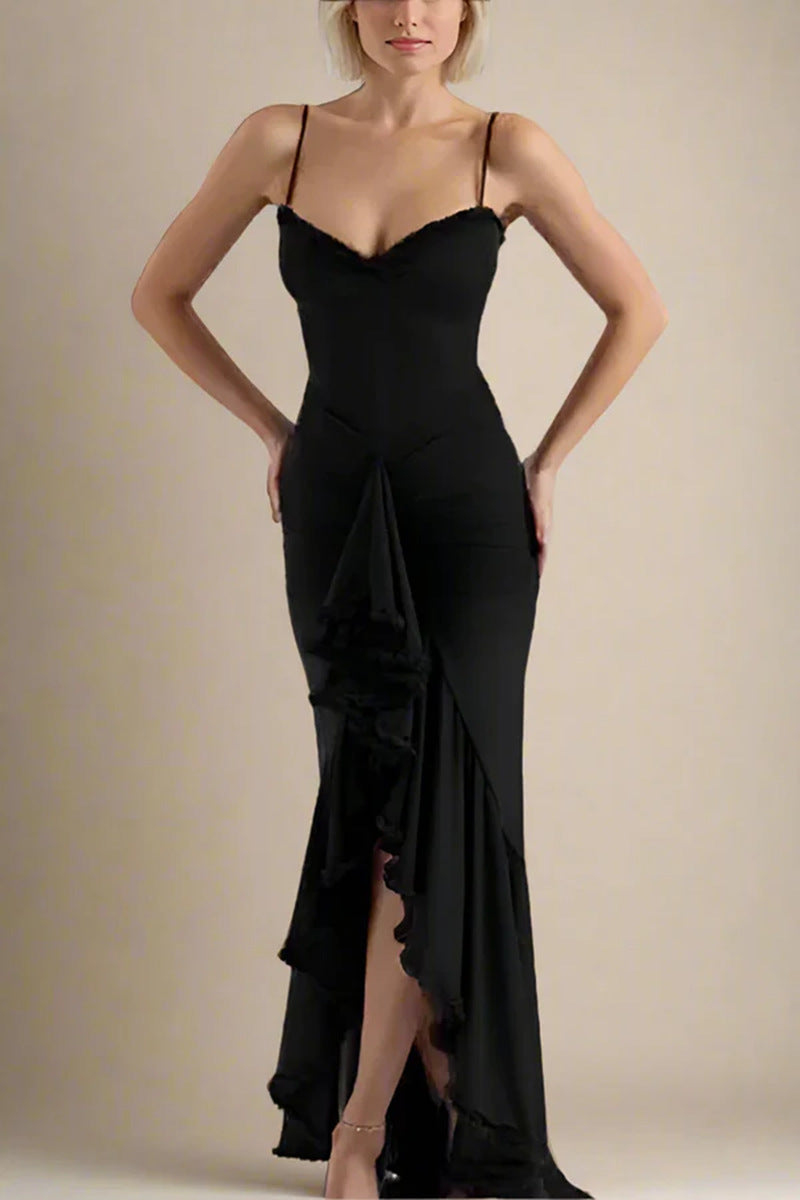 Damen Wickelkleid Rüschendetails Hochschlitz Norvielle