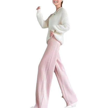 Damen Strickpullover Oversized Breites Streifenmuster Beige