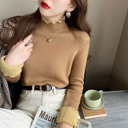 Damen Cropped Pullover Hochkragen Rüschen Norvielle