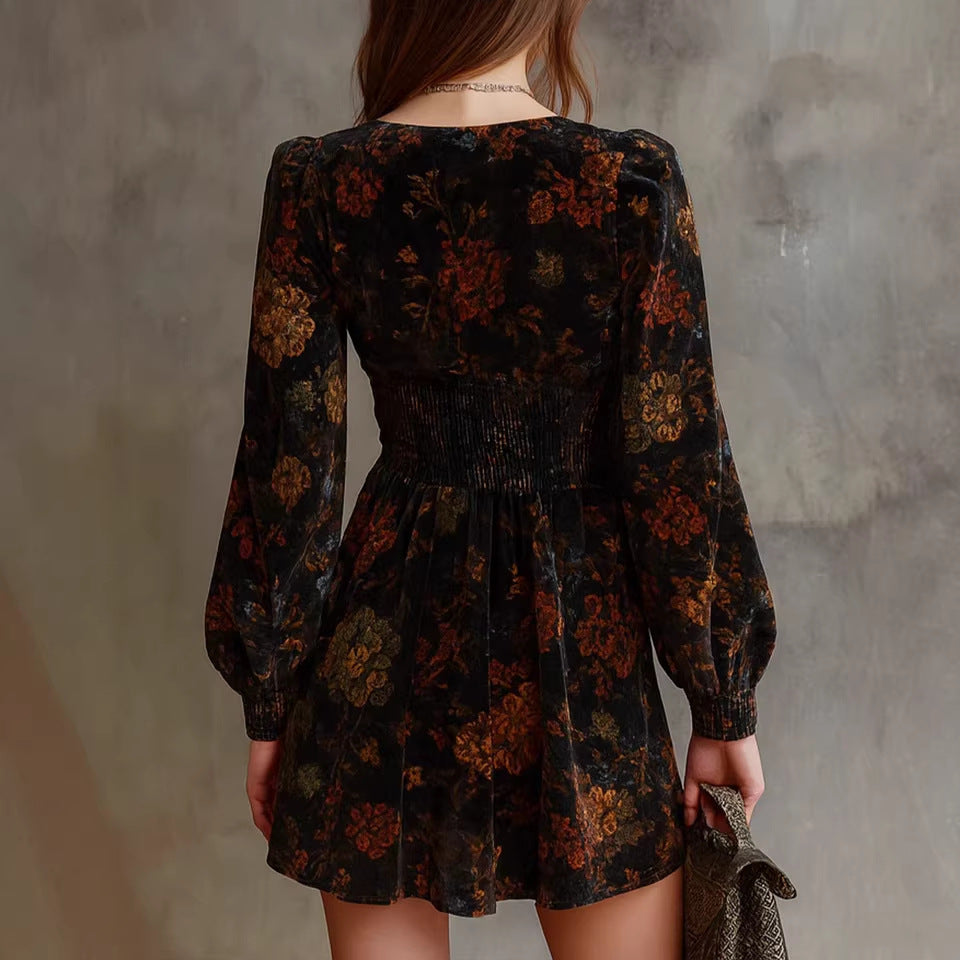 Damen Minikleid Blumenmuster V-Ausschnitt Norvielle