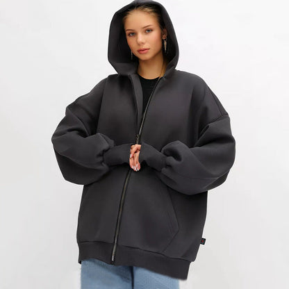 Damen Oversized Kapuzenjacke Norvielle Hoch Bündchen Reißverschluss