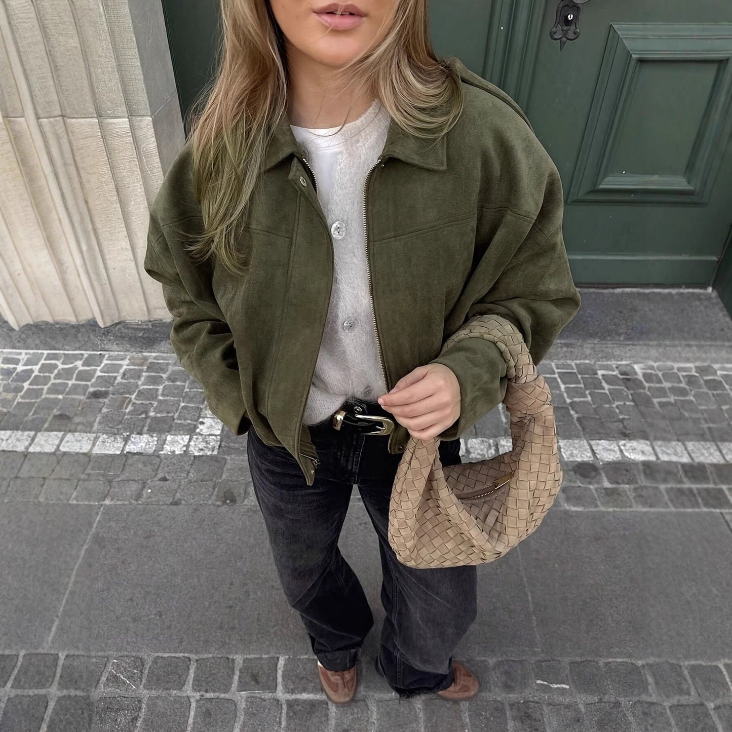 Damen Oversized Jacke Weiches Wildlederimitat