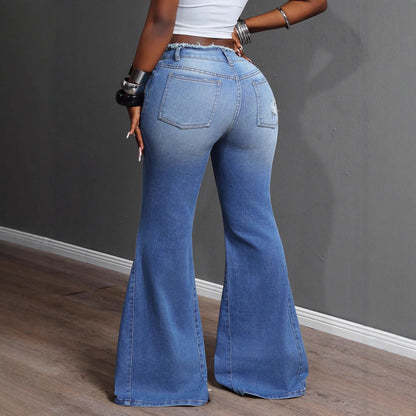 Damen Bootcut Jeans Ausgefranste Details Norvielle