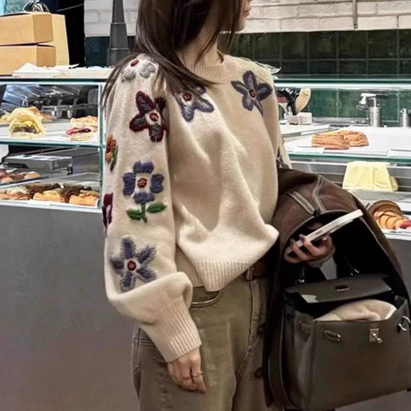Damen Pullover Florales Stickdesign Norvielle