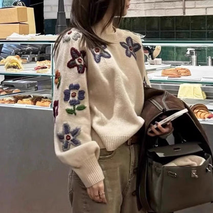 Damen Pullover Florales Stickdesign Norvielle