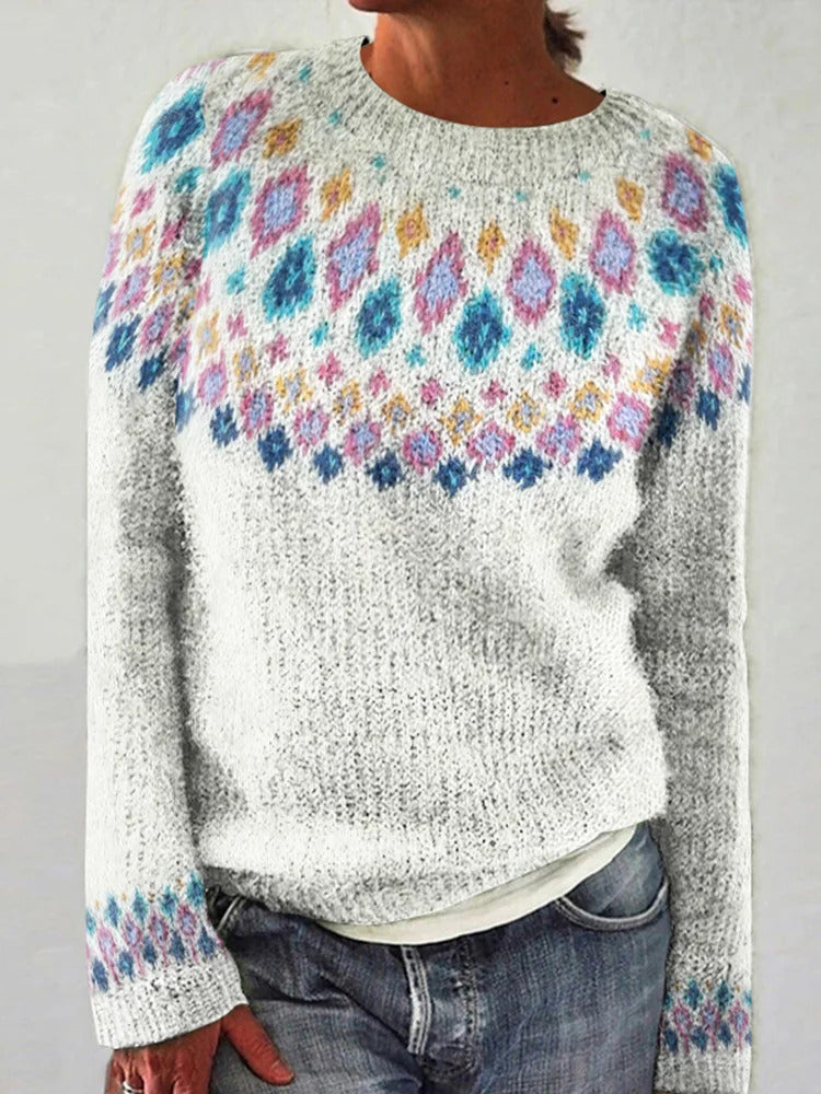 Damen Strickpullover Lebendiges Muster Komfortschnitt Norvielle