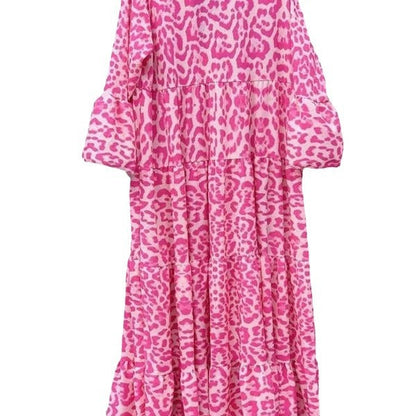 Damen Maxikleid Tiermuster Voluminöse Ärmel Norvielle