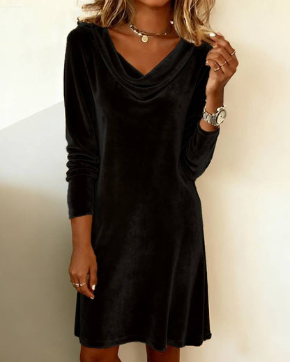 Damen Cowl-Neck Kleid Samt Stoff Elegant