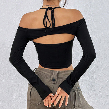 Damen Crop- Off-Shoulder Asymmetrisch Langärmlig Norvielle