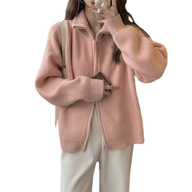 Damen Strickpullover Halbhohem Kragen Reißverschluss Norvielle