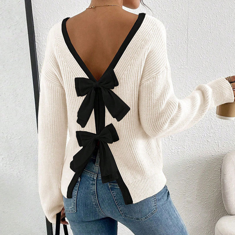 Damen Strickpullover V-Ausschnitt Dekorativ Norvielle