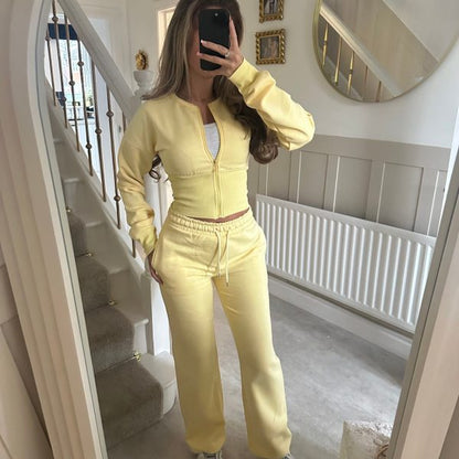 Damen Cropped Hoodie Jogginghose Set Elastischer Bund Norvielle