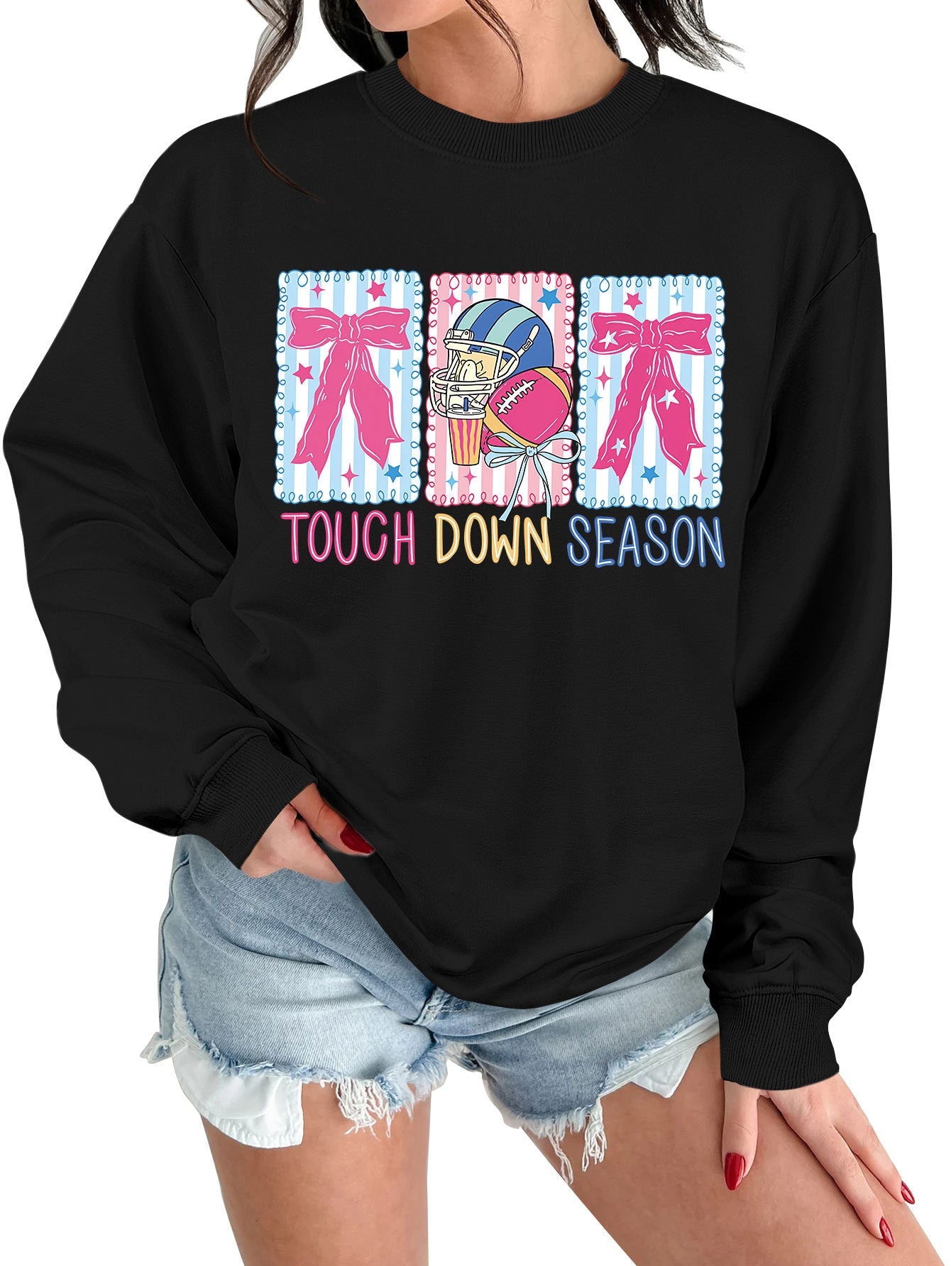 Damen Sweatshirt Football Motiv Lässig Grün