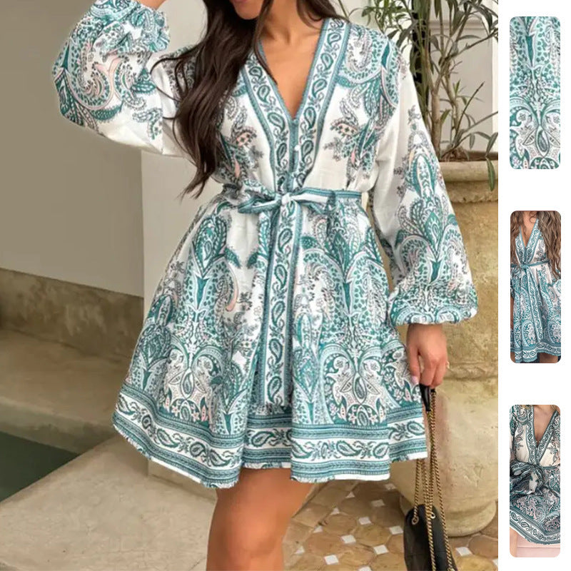 Damen Wickelkleid Smaragdgrün Paisley-Muster Langärmlig mit - Norvielle