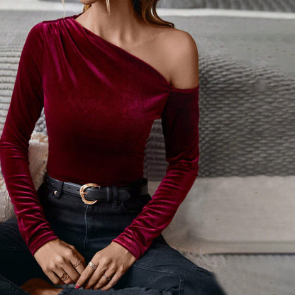 Damen One-Shoulder-Bodysuit Samt
