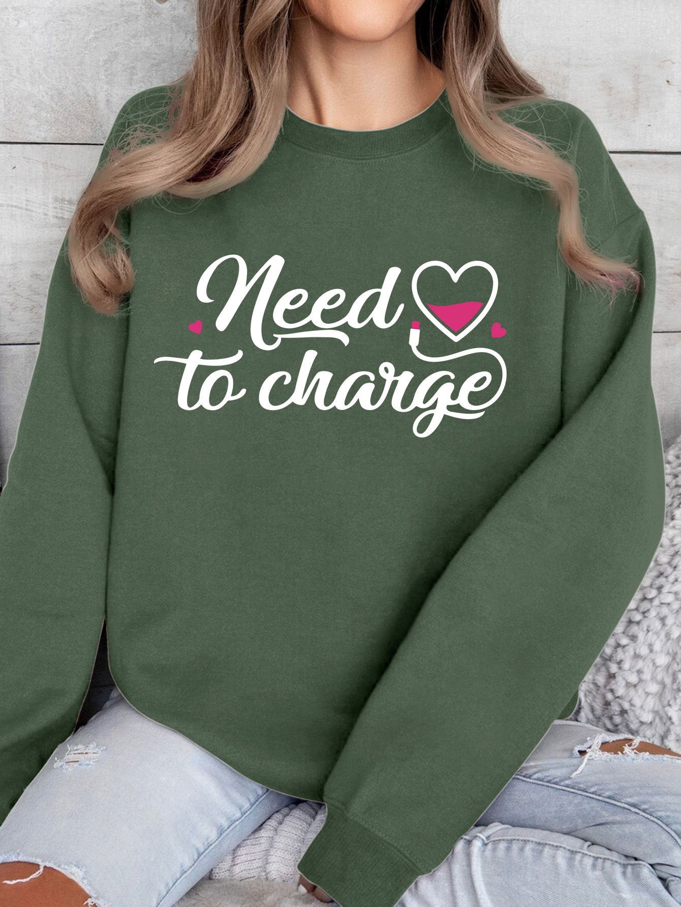 Damen Sweatshirt Herzspruch Lässig Norvielle
