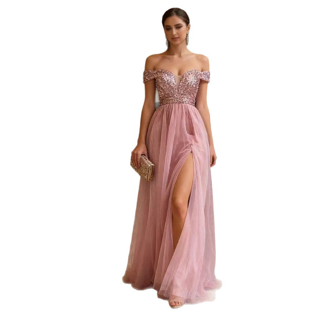 Damen Abendkleid Schulterfrei Funkelnde Applikationen Norvielle