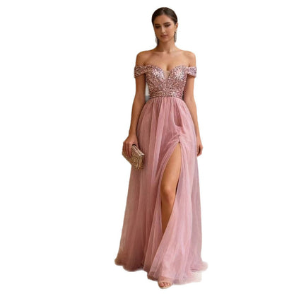 Damen Abendkleid Schulterfrei Funkelnde Applikationen Norvielle