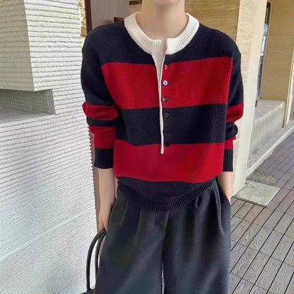 Damen Strickpullover Sportlich Knopfleiste Grafisches Muster Norvielle