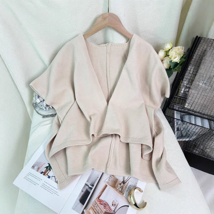 Norvielle Damen Strickjacke Asymmetrisch V-Ausschnitt Beige - Norvielle