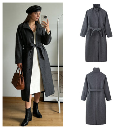 Damen Übergangsjacke Hochgeschlossener Kragen Taillengürtel Norvielle - Norvielle
