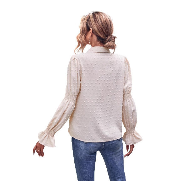 Damen Bluse Puffärmel Struktur Optik