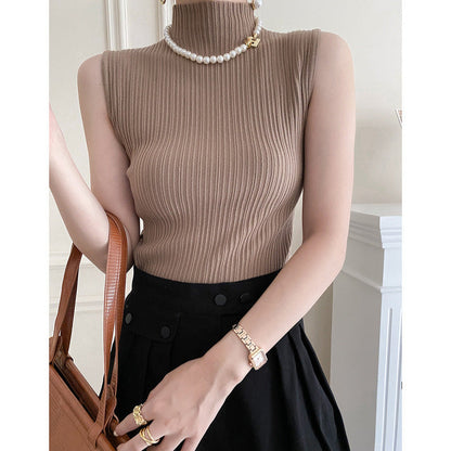 Damen Rippstrick Oberteil Hellbeige Stehkragen Norvielle - Norvielle
