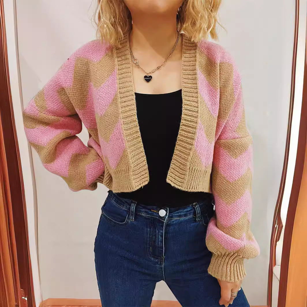 Damen Strickjacke Chevron-Muster Breite Ärmel Norvielle - Norvielle