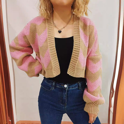 Damen Strickjacke Chevron-Muster Breite Ärmel Norvielle - Norvielle