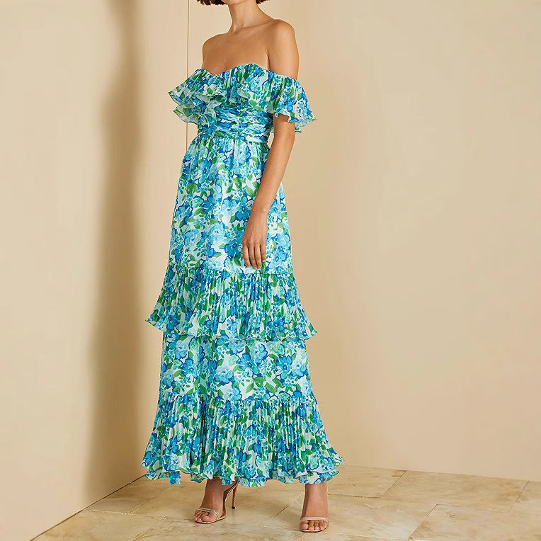 Damen Maxikleid Voluminöse Rüschen Florales Muster - Norvielle