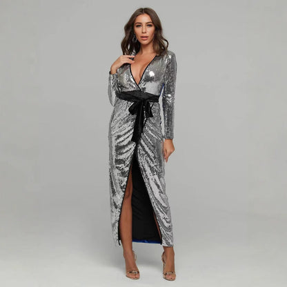 Damen Abendkleid V-Ausschnitt Seiden Norvielle