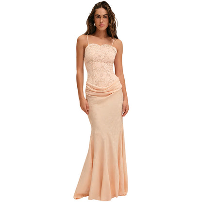Damen Abendkleid Korsett-Design schickes Schößchen Langer Saum